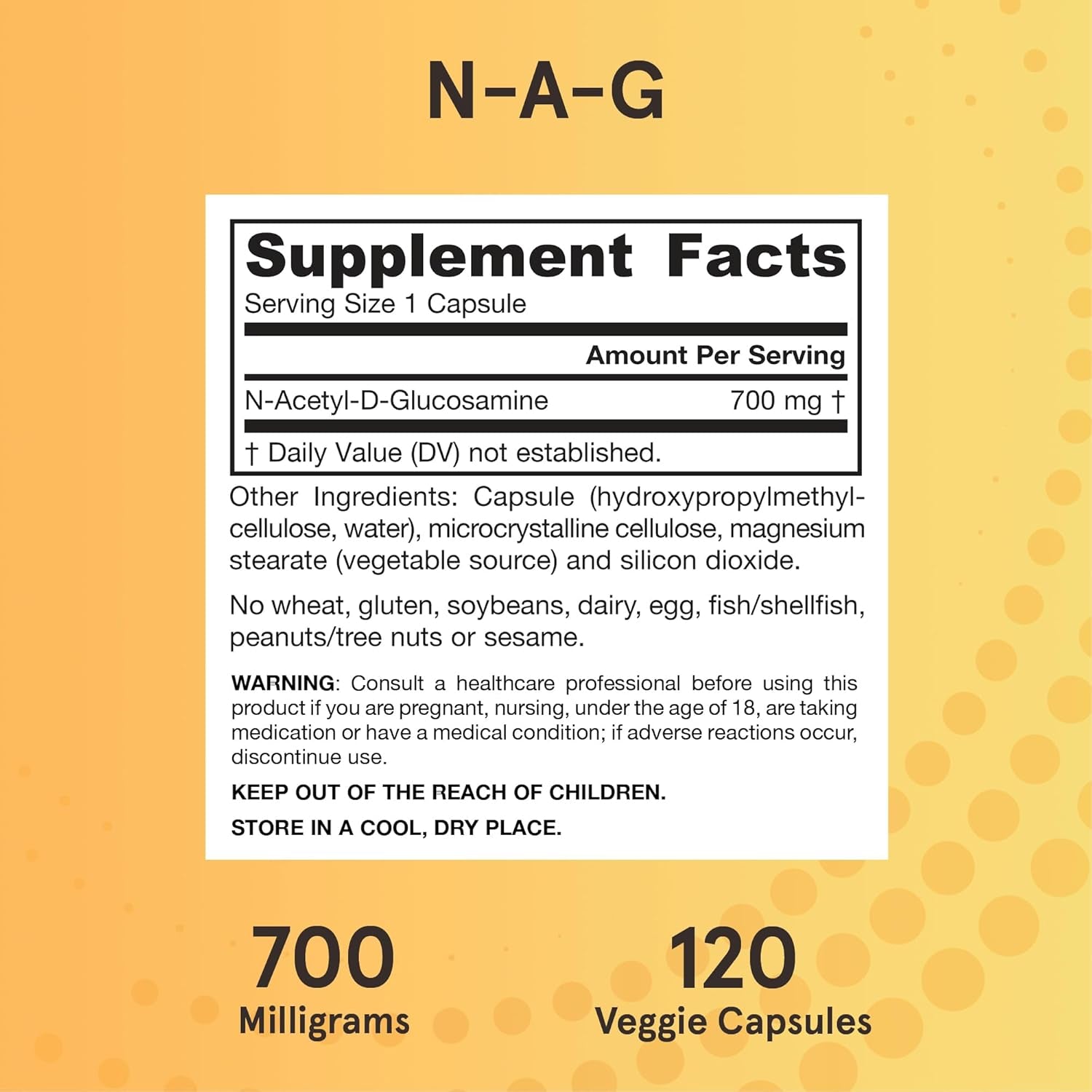Jarrow Formulas® N-A-G 700 Mg, N-Acetyl Glucosamine, Acetylated Form of Glucosamine for Bone and Joint Support, 120 Veggie Capsules, up to 120 Servings