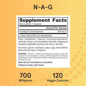 Jarrow Formulas® N-A-G 700 Mg, N-Acetyl Glucosamine, Acetylated Form of Glucosamine for Bone and Joint Support, 120 Veggie Capsules, up to 120 Servings