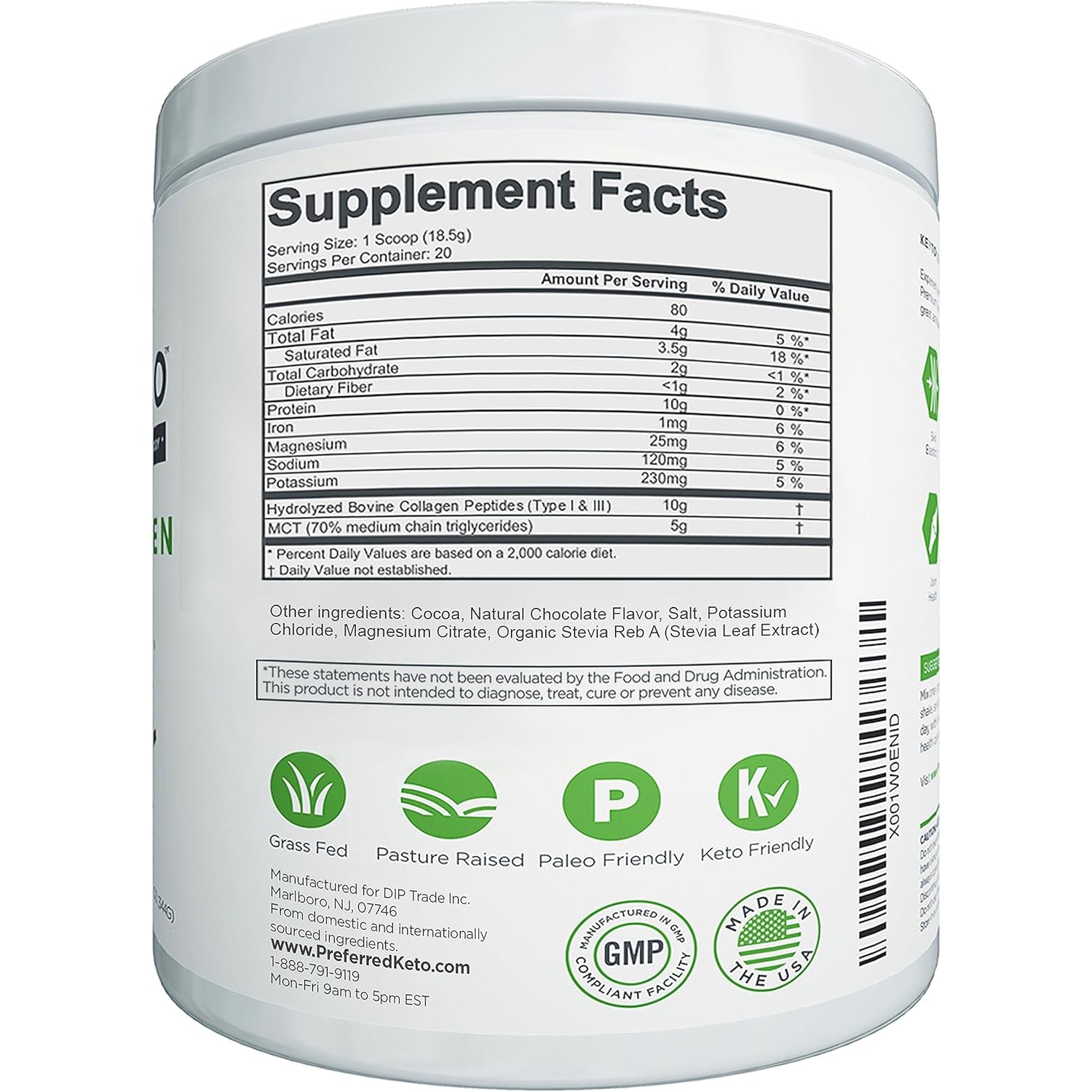 Keto Collagen Protein Powder with MCT Oil – Keto and Paleo Friendly Grass Fed and Pasture Raised Hydrolyzed Collagen Peptides – Fits Low Carb Diet and Keto Snacks – KEYTO Chocolate Flavor