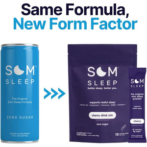 Som Sleep, Restful Sleep Powder Drink Mix W/Melatonin, Magnesium, Vitamin B6, L-Theanine & GABA – Vegan, Zero Sugar, Keto Friendly – Cherry, 10-Pack