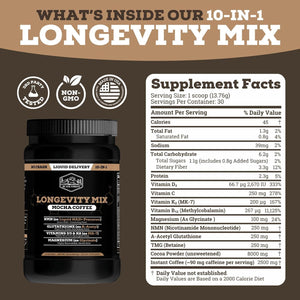 Black Forest Longevity Mix Liquid NAD+ Alternative Mocha Coffee 10-In-1 with NMN 250Mg, Glutathione 250Mg, TMG, Magnesium Glycinate, Vitamins D3 K2 C B12, High Polyphenol Cocoa, 30 Servings