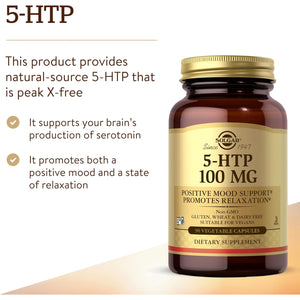 Solgar 5-HTP 100 Mg, 90 Vegetable Capsules - Promotes Relaxation - Positive Mood & Stress Support - Non-Gmo, Vegan, Gluten Free, Dairy Free, Kosher - 90 Servings