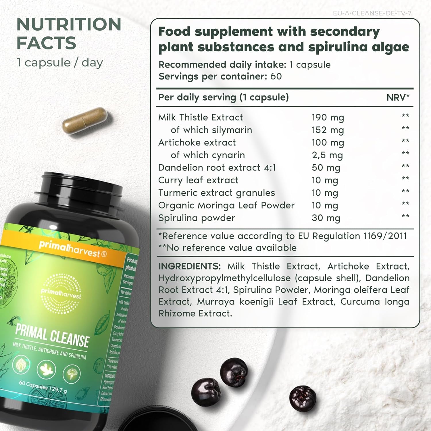 Primal Harvest Full Body Detox Cleanse, Liver,Kidney,Gut,Bowel,Intestinal, & Stomach Cleanse, 60 Count Bottle
