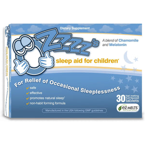 Ozzzz’S Sleep Aid for Children, with Melatonin and Chamomile, Pediatrician Formulated, Zero Sugar, Vegan, Orange Dream Flavor, 30 EZ Melt Tablets