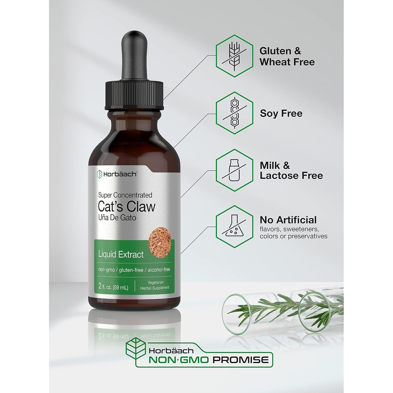 Horbäach Cats Claw Herb Extract Tincture | 2 Fl Oz | Alcohol Free | Vegetarian, Non-Gmo, Gluten Free Liquid