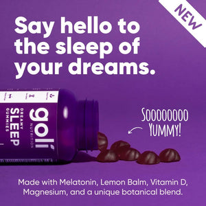 Goli Dreamy Sleep Gummy - 60 Count - Melatonin, Vitamin D, Magnesium, and Lemon Balm Extract - Gelatin-Free, Gluten-Free, Vegan & Non-Gmo