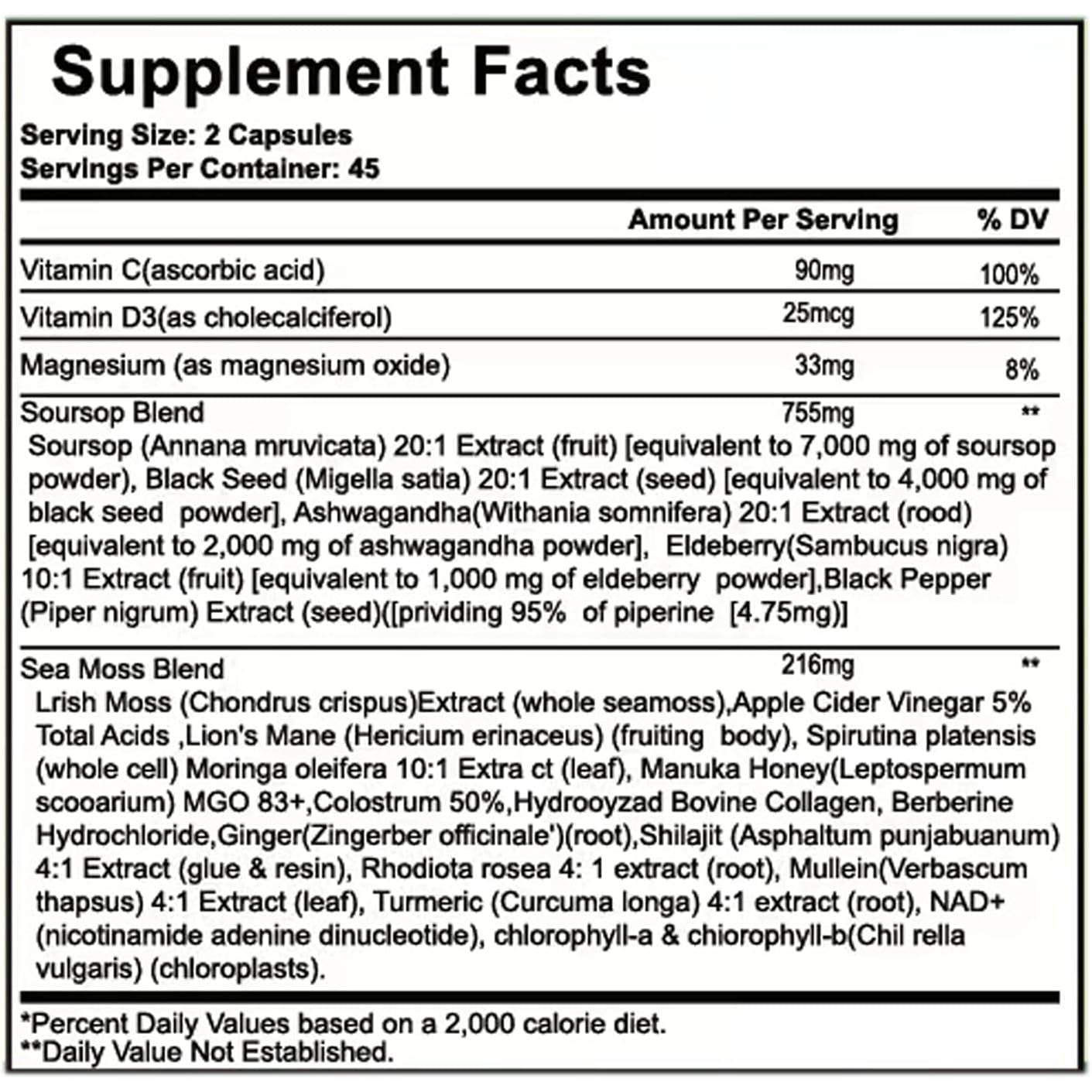 Soursop Capsules - 24 in 1 Graviola Soursop Capsules with Shilajit, Sea Moss, Lions Mane, Turmeric, Ashwagandha, Vegan, Ginger & Manuka Honey and More, Non-Gmo, 90Capsules