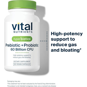 Hyperbiotics Vital Nutrients Prebiotic and Probiotic for Women and Men | 60 Billion CFU | Pre and Probiotics Supports Digestive Health, Constipation, Diarrhea, Gas & Bloating | 60 Vegan Capsules