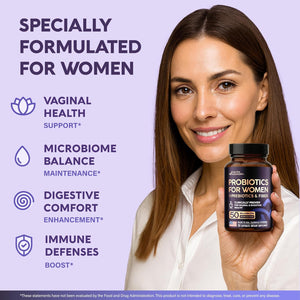 Probiotics for Women 50 Billion CFU - Vaginal Probiotics Clinically Proven for Yeast & Ph Balance - Digestion & Bloating Relief - 8 Strains + Prebiotics - Delay Release - Lab Tested, 30 Capsules