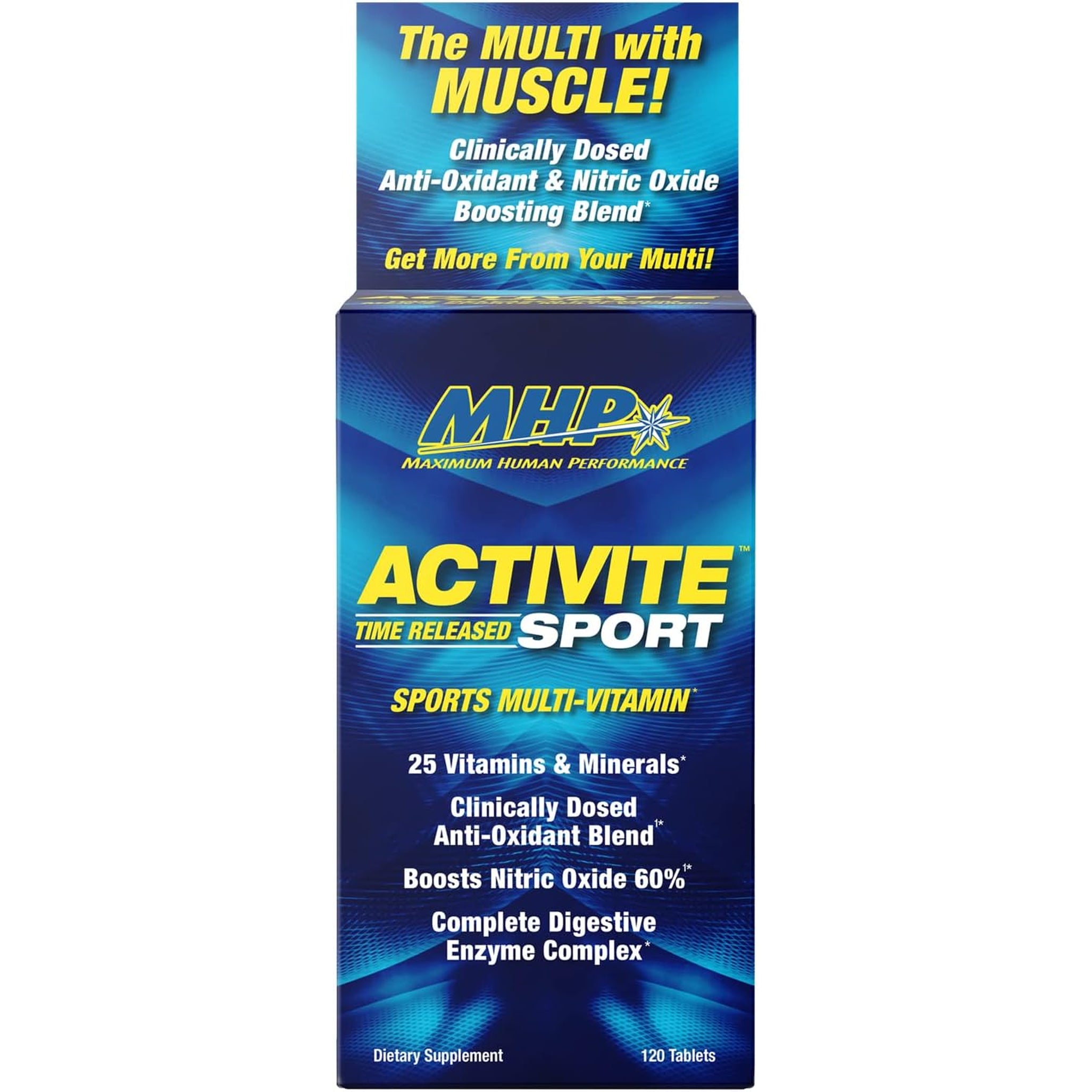 MHP Activite Sport Multi Vitamin, 25 Vitamins and Minerals, Nitric Oxide Booster, Digestive Enzymes, Antioxidants, 120 Tablets