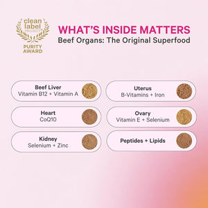 Pink Stork Beef Organ Supplement for Women | Grass-Fed Beef Liver Capsules with Iron, B12, Coq10, Vitamin a | Primal Multivitamin for Hormone + Energy Support | Clean Label Award Winner | 60 Capsules