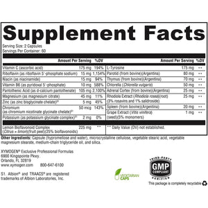 XYMOGEN Adrenal Manager - Adrenal Health Supplement for Everyday Stress Support - Argentinian Bovine Tissues - Pantothenic Acid, Vitamin C, Vitamin B6 - Dairy-Free & Gluten-Free - 120 Capsules