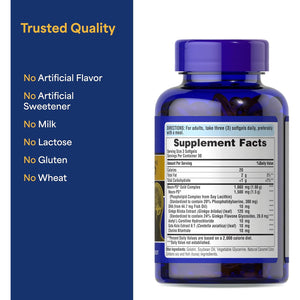 Puritan'S Pride Neuro-Ps® Gold plus Neuro-Serine™ with Gingko Biloba and DHA, Advanced Dietary Supplement for Brain Function, Health, and Memory Support, 1 Month Supply, 90 Rapid Release Softgels