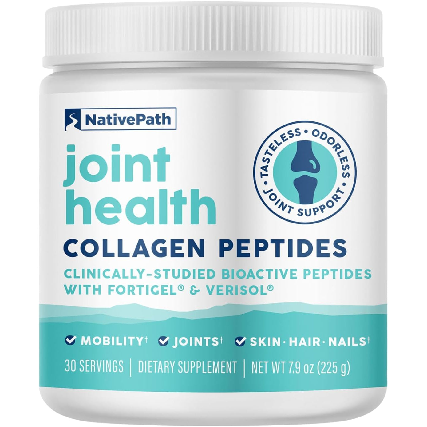Nativepath Joint Health Advanced Formula, Type 1 & 3 Peptides with Fortigel & Verisol, Grass-Fed Unflavored Collagen for Women & Men, 30 Servings