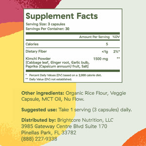 Brightcore Nutrition - Kimchi One, Kimchi Powder Capsules, Probiotics, Enzymes, & Antioxidant Supplement, Premium Gut Health Superfood for Overall Well Being, Gluten-Free, 90 Vegan Capsules