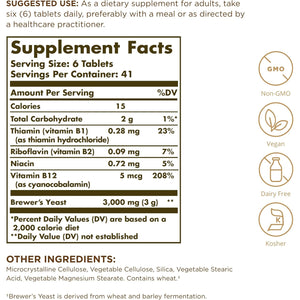 Solgar Brewer'S Yeast 7 ½ Grains with Vitamin B12 - 250 Tablets - Non-Gmo, Vegan, Dairy Free, Kosher - 41 Servings