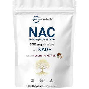 Micro Ingredients NAC Supplement 600Mg with NAD+ & Coconut Oil, 300 Softgels | 2-In-1 N Acetyl L Cysteine plus Nicotinamide Forms | NAD Supplements for Women & Men | Non-Gmo, Gluten Free