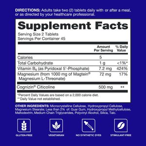 Qunol Brain Health Memory plus with B6, Magnesium L-Threonate & Citicoline, Clinically Tested Ingredients to Improve Memory, Focus, Attention and Productivity, 90 Count