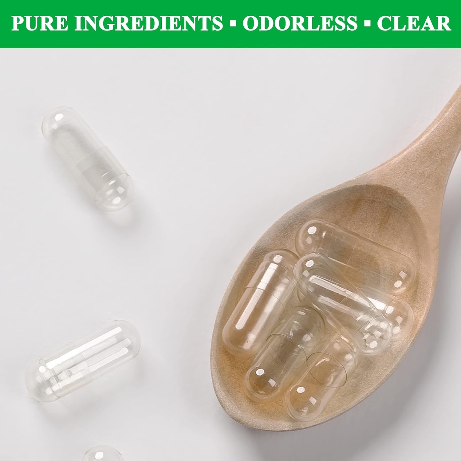 Wananfu Size 2 Empty Capsules Vegetarian (100 Count) Bundle with 2 Micro Lab Spoons, Clear Fillable Veggie Pill Capsules Size 2 for Making Your Own Supplements