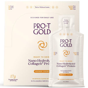Prot Gold Liquid Collagen Protein Shot, Support for Hair, Nails and Skin, 17G, Nano Hydrolyzed & Grass Fed, with Amino Acids, Gluten Free, Sugar Free, Orange Creme, 1 FL OZ, 24 Pack