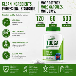 Leaping Lynx TUDCA 500Mg – Tauroursodeoxycholic Acid Supplement – 60 Capsules – TUDCA Liver Support Supplement – Bile Acid Digestive Support – Non-Gmo, Iso-Certified