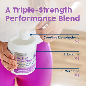 Nativepath Creatine Monohydrate Powder with L-Leucine & L-Carnitine - Supports Muscle Health for Men & Women - 30 Servings