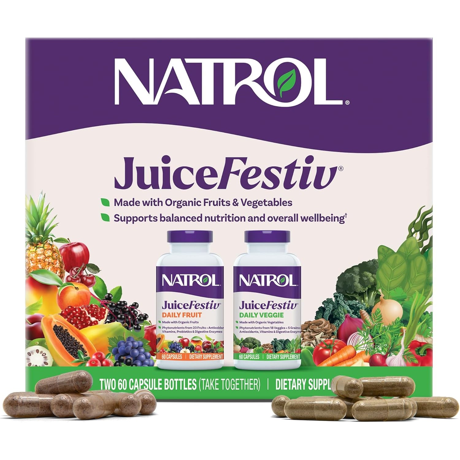 Natrol Juicefestiv, Vitamins and Supplements for Nutrition & Well-Being, Antioxidants for Cellular Health, 60 Capsules (2-Count), up to a 30 Day Supply