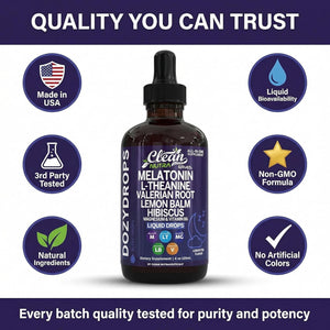 Clean Nutra Melatonin 10Mg Drops Magnesium Vitamin B6 L-Theanine Valerian Hibiscus Lemon Balm Supplement Liquid Sugar-Free Vegan Non-Gmo Natural Sleep Support Aid Lemon Tea Flavor 120Ml Formula