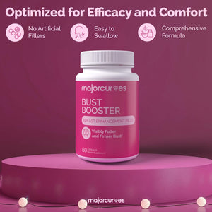 Major Curves Bust Booster Breast Enhancement Pills – Natural Supplement for Breast Growth, Firmness, Fuller Shape, Curvier Bust, Rounder Cleavage, Volume Boost – Made in USA