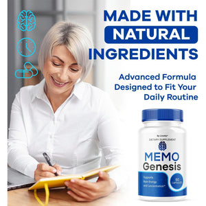 Memo Genesis Capsules - Original Memogenesis Brain Health Daily Support Pills Natural Advanced Formula Cognitive Health & Function to Help Maintain Clarity Focus, 60 Capsules for 1 Month