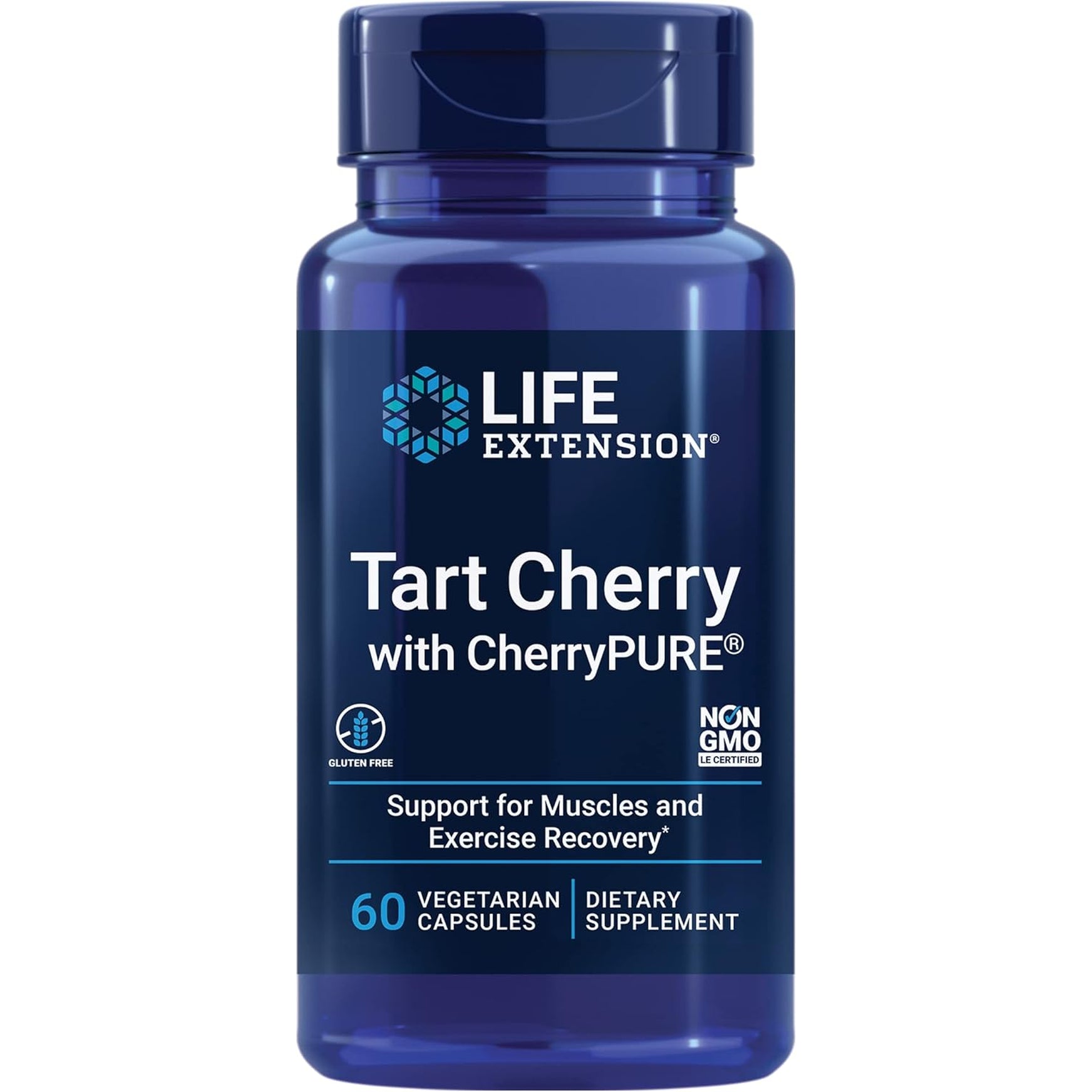 Life Extension Tart Cherry with Cherrypure®, Anthocyanins, Oxidative Stress, Muscle Recovery, Exercise Support, Muscle Comfort, Vegetarian, Gluten-Free, Non-Gmo, 60 Capsules