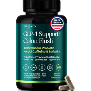 GLP-1 Support + Colon Cleanse – Weight Loss, Gut Health & Energy – Appetite Suppressant & Fat Burner – Berberine, Akkermansia Probiotic, Yerba Mate, Psyllium Husk, Senna Leaf – Women & Men, 60Capsules