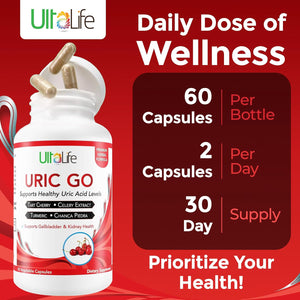 #1 URIC GO Uric Acid Cleanse Support Supplement for G.O.U.T - Natural Kidney Cleanse Detox Formula Chanca Piedra, Celery Seed, Tart Cherry, Cranberry, Pomegranate, Turmeric, Vegan Non-Gmo 60 Capsules