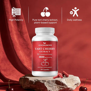 Good Grove Tart Cherry Extract Capsules, Tart Cherry Extract 3600 Mg 10:1, Vegan Non-Gmo Dietary Supplement, 60 Capsules