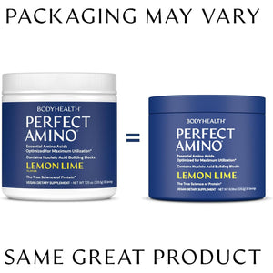 Bodyhealth Perfectamino Powder - BCAA and EAA Powder for Pre and Post Workout - Amino Acid Energy Drink for Men and Women to Support Lean Muscle and Recovery - Lemon Lime - 30 Servings