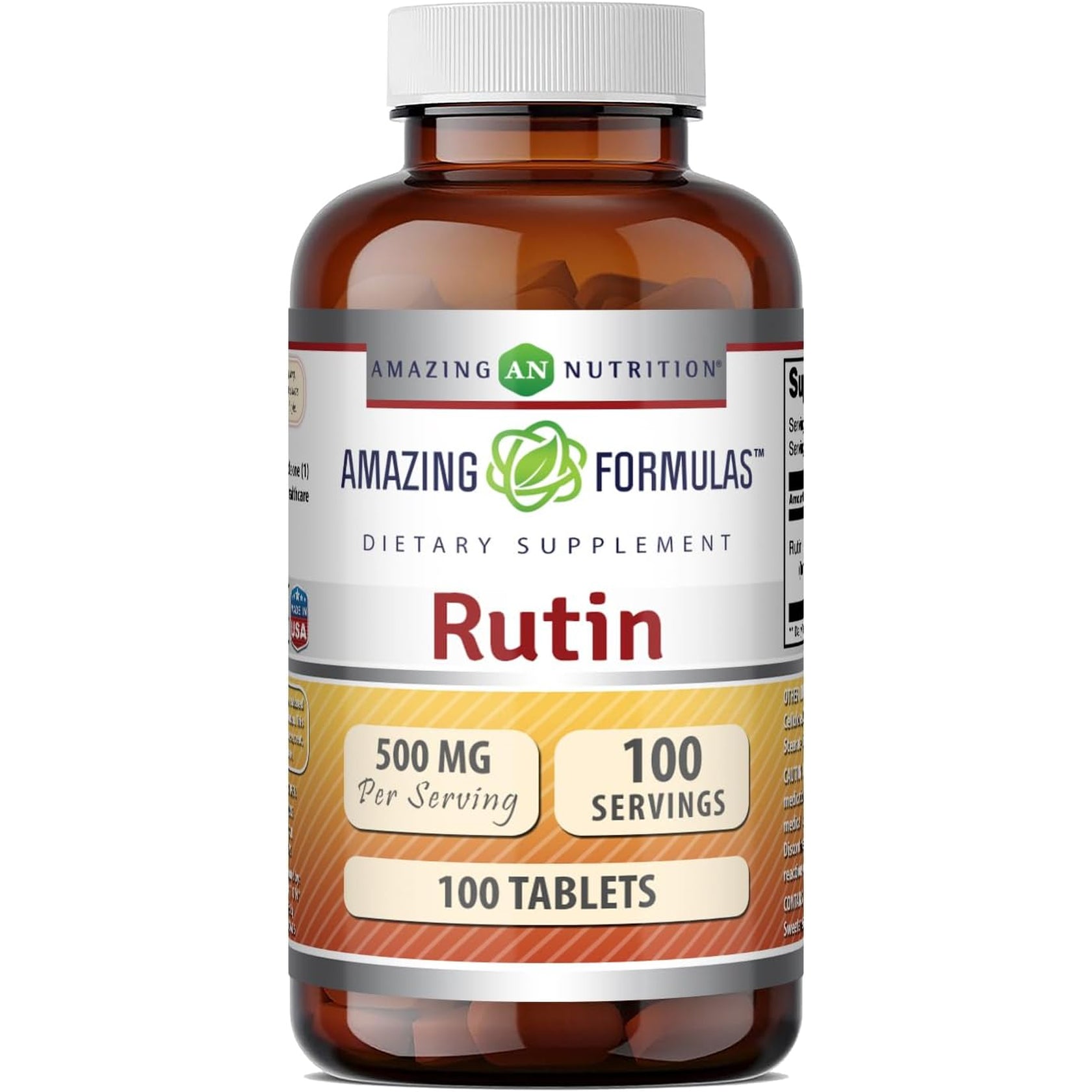 Amazing Formulas Rutin 500 Mg Tablets Supplement - Non-Gmo - Gluten-Free - Made in the USA - 1 Pack -100 Count