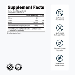 Grass-Fed Collagen Peptides Powder - Unflavored Collagen Powder for Women & Men, 22G Grassfed Bovine Hydrolyzed Collagen Peptides per Serving for Skin, Hair, Bones & Muscle Recovery - 30 Servings