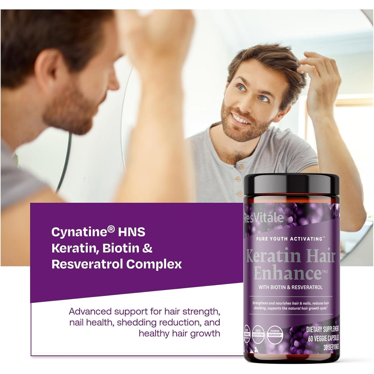 Resvitále Keratin Hair Enhance - Keratin Supplement for Hair Growth - 60 Capsules