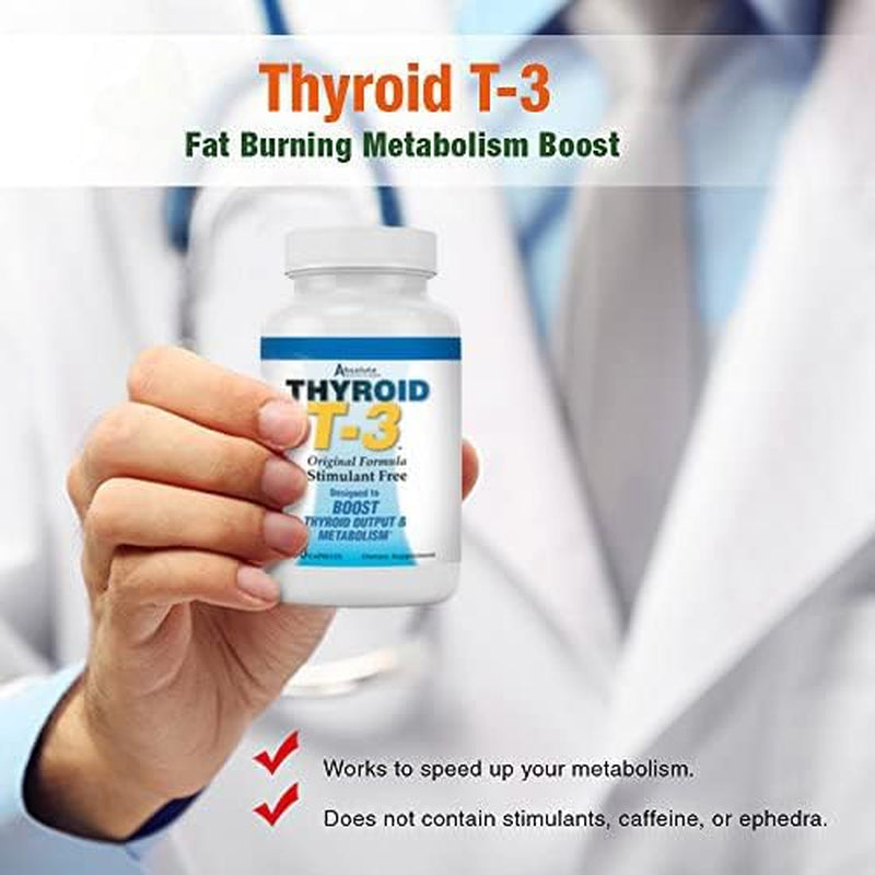 Absolute Nutrition Fat Burning Metabolism Boosting Supplement, Thyroid T-3, 60 Capsules, Off-White, 120