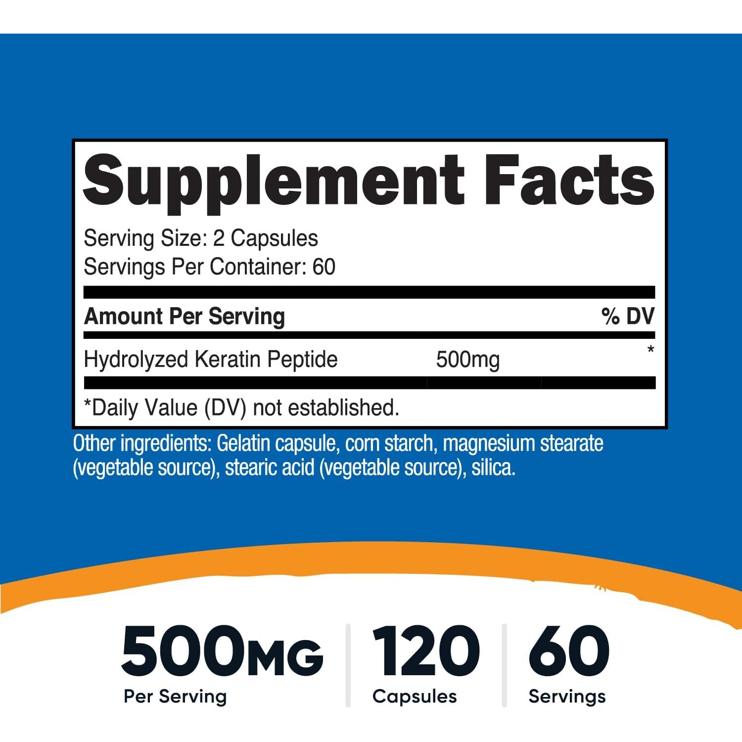 Nutricost Keratin Hydrolized Peptide Capsules - 500MG, 120 Capsules (60 Servings) - Non-Gmo, Gluten-Free Formula