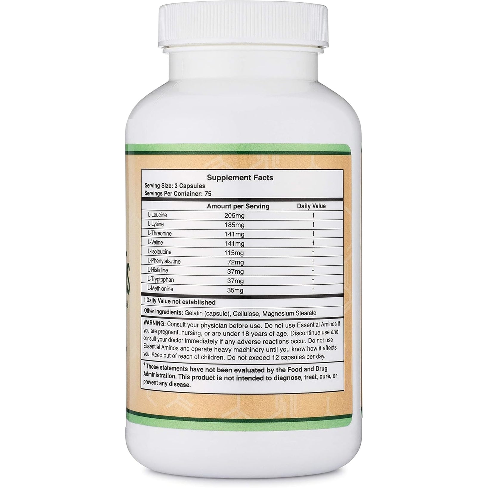 Essential Amino Acids - 1 Gram per Serving Powder Blend of All 9 Essential Aminos (EAA) and All Branched-Chain Aminos (Bcaas) (Leucine, Isoleucine, Valine) 225 Capsules, Gluten Free by Double Wood