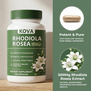 Wuliao KOVA Rhodiola Rosea Capsules, Rhodiola Rosea Extract Supplement for Balanced Cortisol - Stress & Focus Support, Metabolism, Energy & Immune Health – 60 Capsules (1)