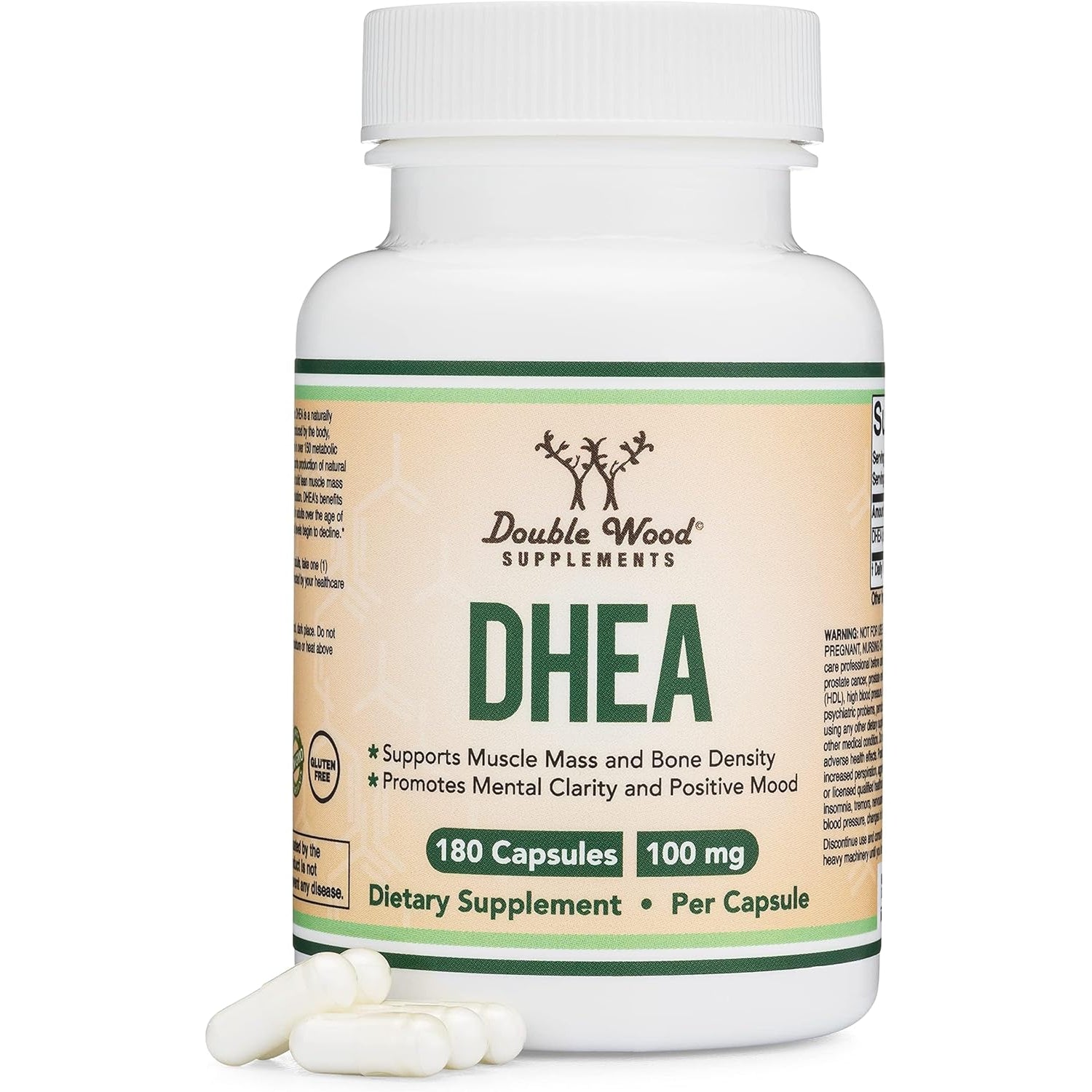 DHEA 100Mg | 180 Capsules | Max Strength 6 Month Supply | Third Party Tested | Hormone Balance & Healthy Aging by Double Wood