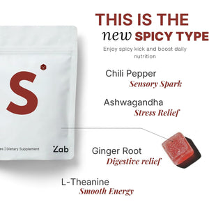 ZAB Spicy Gummies Ashwagandha 45Mg with L-Theanine & Caffeine – Energy, Calm & Mood Support Gummies for Couples – Vegan Yellow Peach Flavor Cubes, 60 Count