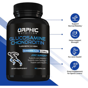 ORPHIC NUTRITION Glucosamine Chondroiting MSM 2100MG (90 Caps) - Joint Support Supplement for Men & Women* - Supports Joint Cartilage & Mobility