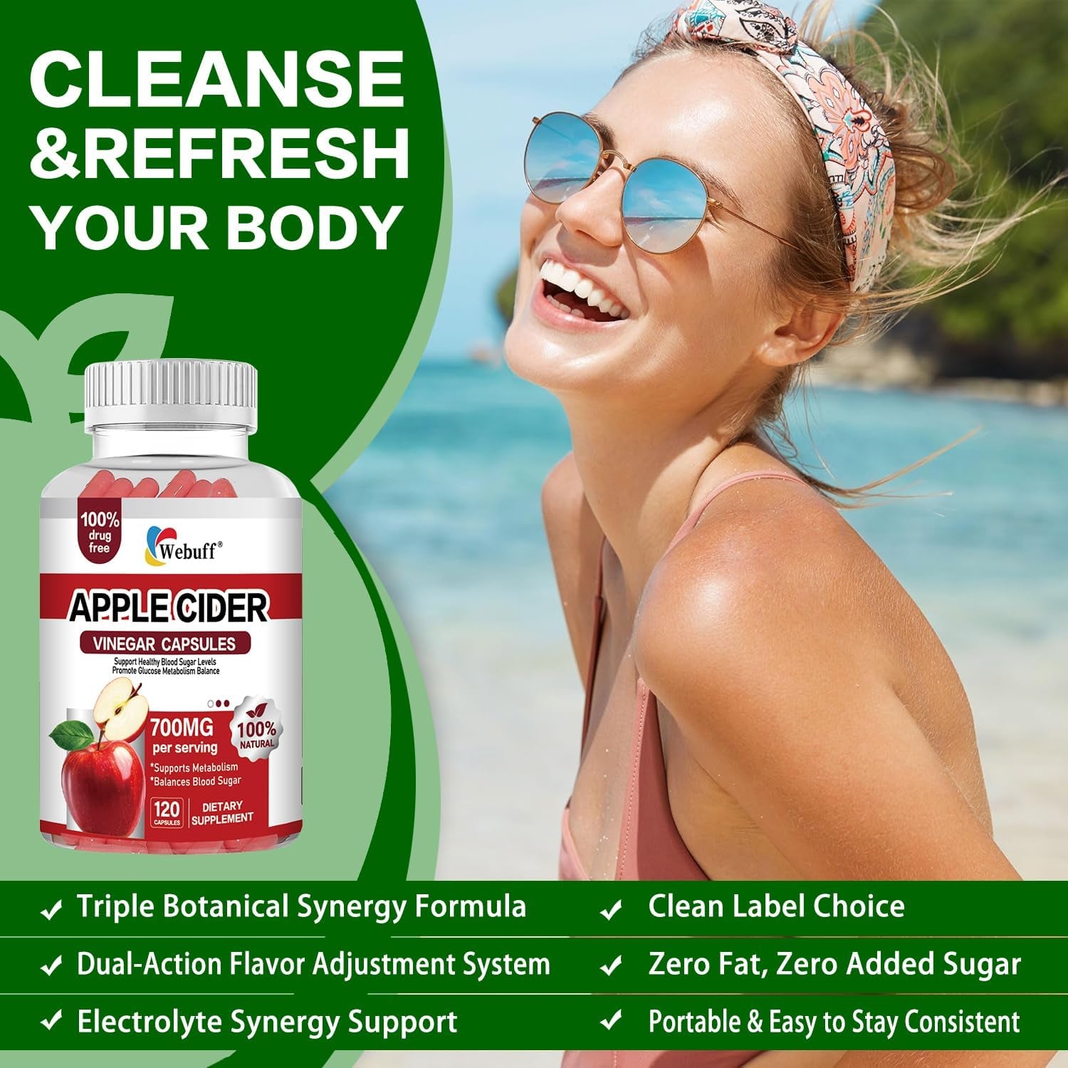 Apple Cider Vinegar Capsules 700Mg - 120 Count | Extra Strength ACV with the Mother | Supports Weight Management, Digestion, Metabolism & Immune | Vegan, Non-Gmo, Gluten-Free| Pack of 2