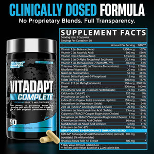 Nutrex Research Vitadapt Complete Sports Multivitamin for Men - 24 Vitamins, KSM-66 Ashwagandha and Minerals for Athletes - Mens Multivitamin (90 Capsules)