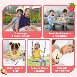 Liposomal GABA L-Theanine Drops for Kids - Liquid GABA Supplement with Magnesium, Chamomile, Lemon Balm & Vitamin B6 - Support Relaxation, Focus & Stress Relief for Kids & Adults - Strawberry Flavor