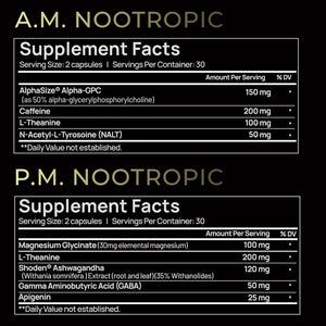 AMPM Nootropic Total Focus + Calm 9X Strength W. Caffeine, L-Theanine, Alpha GPC, L-Tyrosine, Ashwagandha - X-Release Energy Pills Nootropics Brain Support Supplements for Memory and Focus Supplement