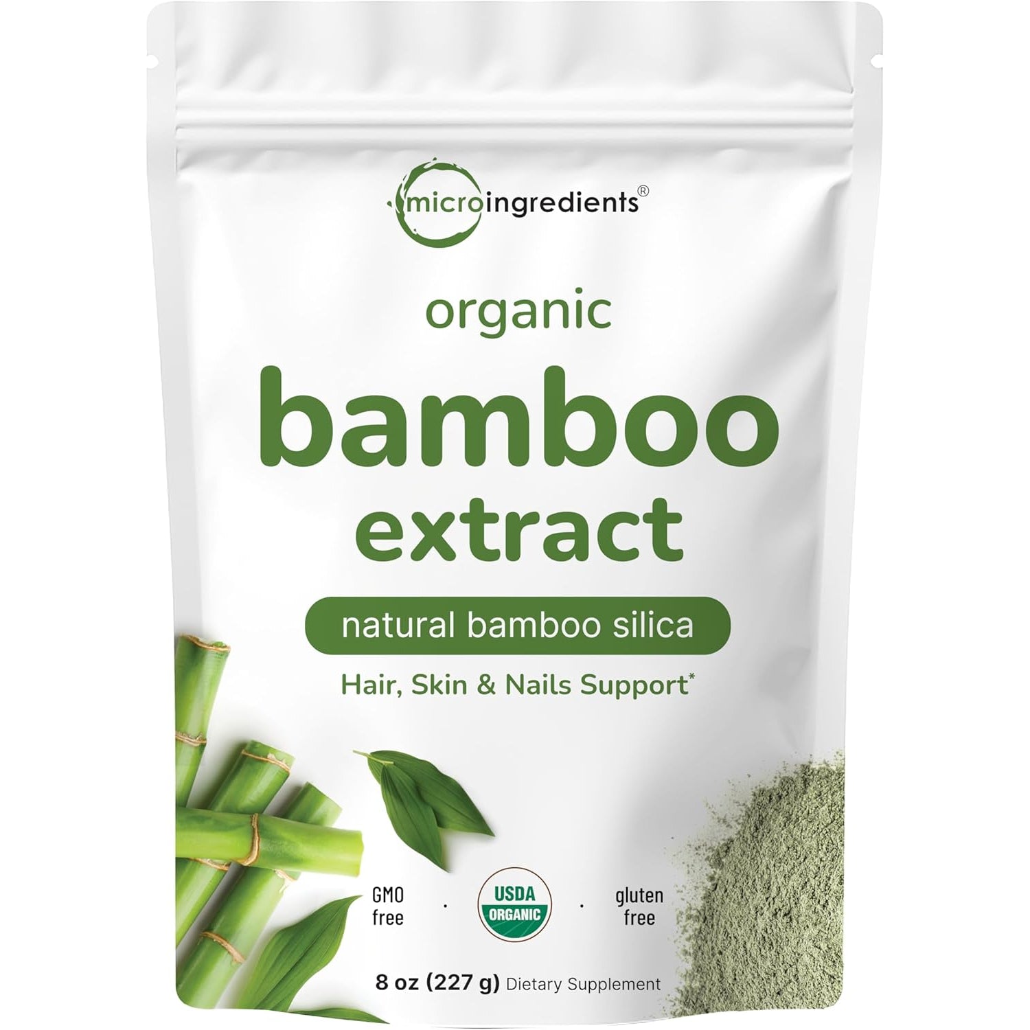 Micro Ingredients Organic Bamboo Extract Powder, 8Oz (378 Servings) | Bamboo Plant Silica & Mineral Supplements | Natural Stem & Leaf Extract | Non-Gmo, Gluten Free, Vegan Friendly